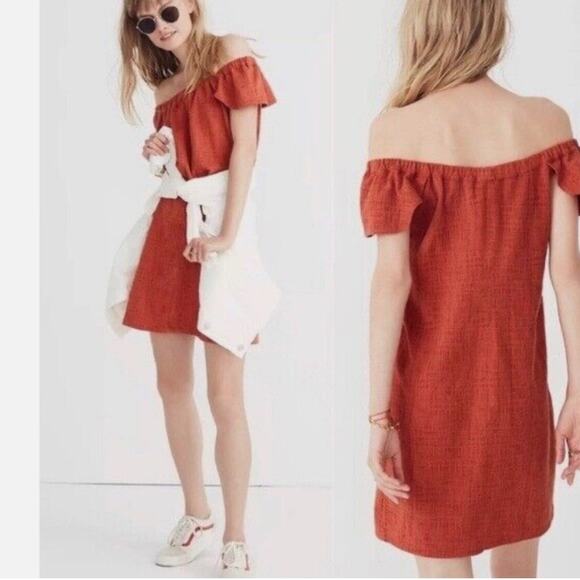 Madewell Sz. Xxs Eloise Off-Shoulder, Rust Button Dress Casual Dorm Preppy - Picture 1 of 6